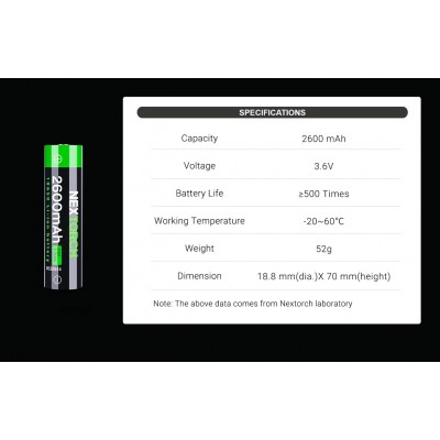 Batterie Rechargeable 18650  Li-Ion 3.7V 2600 mAh