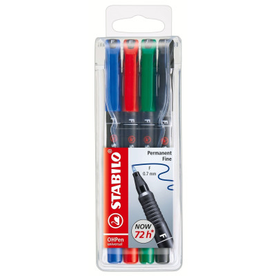 Stylos feutres permanent 0,7mm x4 noir, bleu, rouge, vert - STABILO