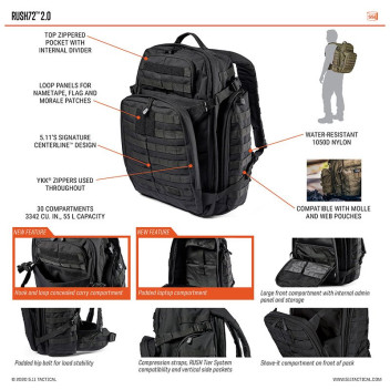 Sac à dos Rush 72 2.0 Multicam 5.11Tactical spécifications