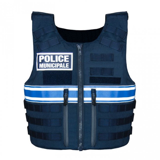 GILET TACTIQUE POLICE MUNICIPALE - POCHES FIXES - BANDE RETRO - XL